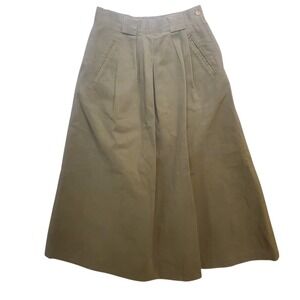 Vtg Ralph Lauren Country Green Pleated Midi Skirt Cotton Size 6 (26x34) Pockets